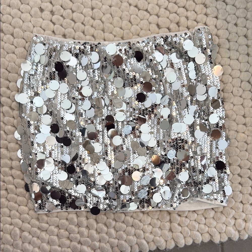 Amazon Silver Sequin Bubble Mini Skirt